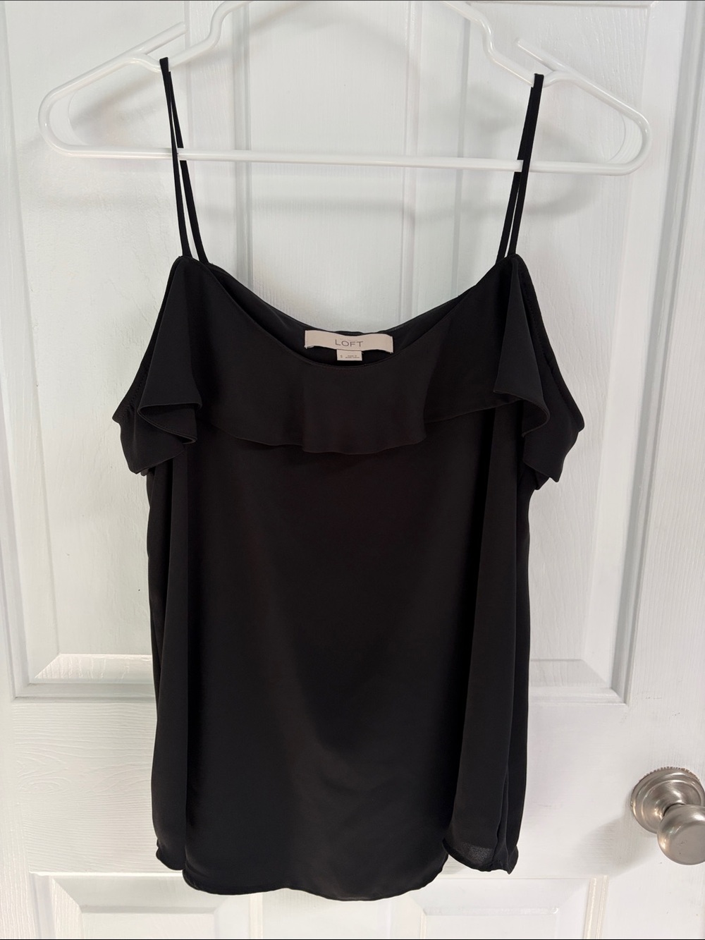 LOFT Black Ruffle Cold-Shoulder Top